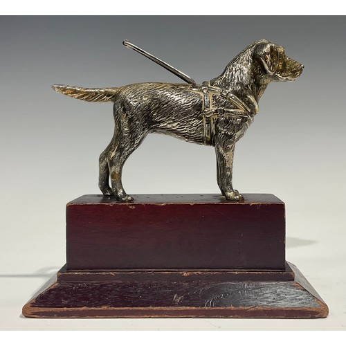 2095 - A pair of silvered models or car mascots, as dogs, by Louis Lejeune Ltd, mahogany plinths, 16cm high