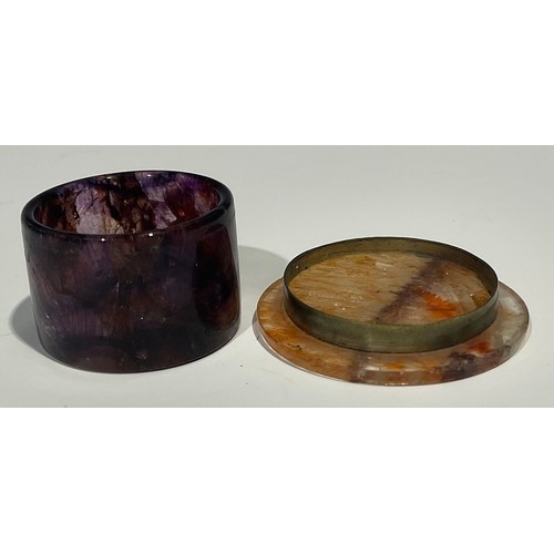 2269 - A Victorian Derbyshire Blue John miniature bowl, 3.5cm diameter; a Blue John patch box, as a top hat... 