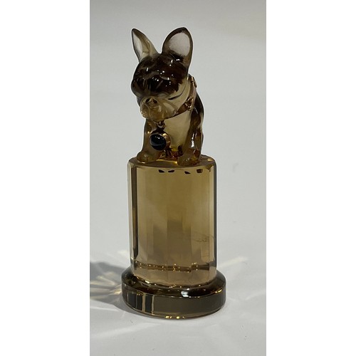 2245 - A rock crystal model, carved as a French Bulldog, wearing yellow-metal collar with stone set pendant... 