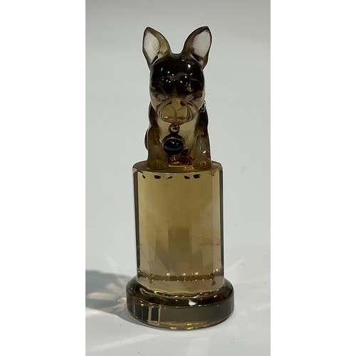 2245 - A rock crystal model, carved as a French Bulldog, wearing yellow-metal collar with stone set pendant... 