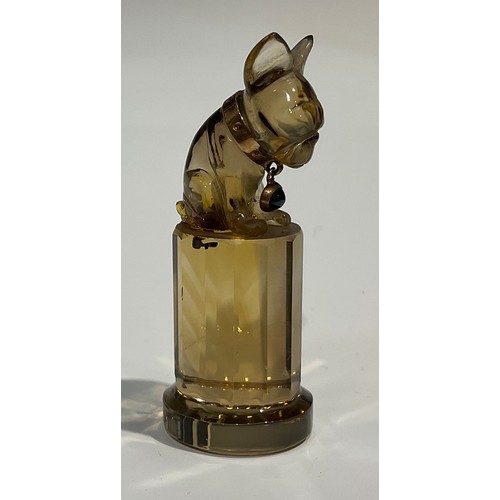 2245 - A rock crystal model, carved as a French Bulldog, wearing yellow-metal collar with stone set pendant... 