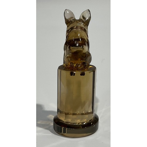 2245 - A rock crystal model, carved as a French Bulldog, wearing yellow-metal collar with stone set pendant... 