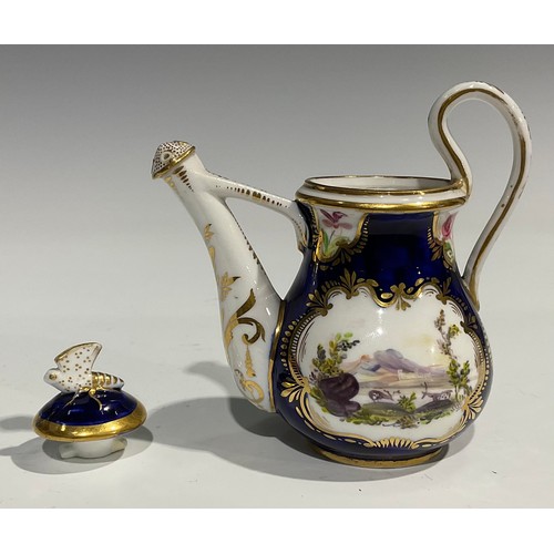 158 - An English porcelain miniature jug and bowl, probably Rockingham, painted with flowers on a green gr... 