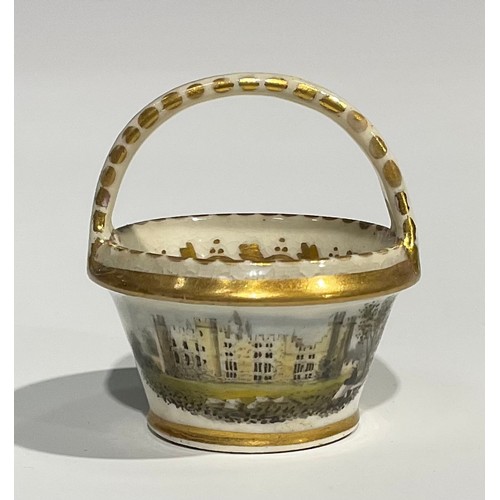 161 - An English porcelain Named View miniature basket, probably Spode, Witton Castle, Durham, The Seat Of... 