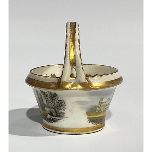 161 - An English porcelain Named View miniature basket, probably Spode, Witton Castle, Durham, The Seat Of... 