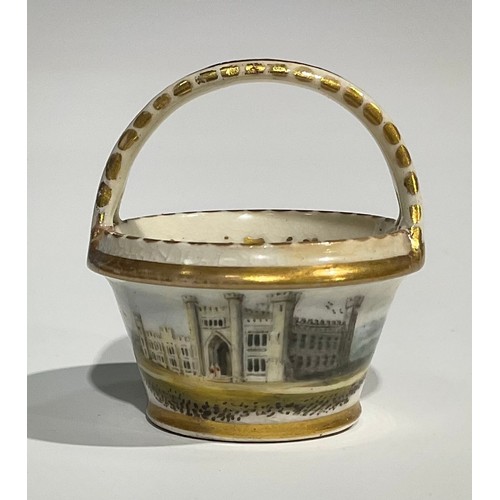 161 - An English porcelain Named View miniature basket, probably Spode, Witton Castle, Durham, The Seat Of... 