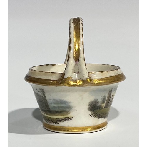 161 - An English porcelain Named View miniature basket, probably Spode, Witton Castle, Durham, The Seat Of... 