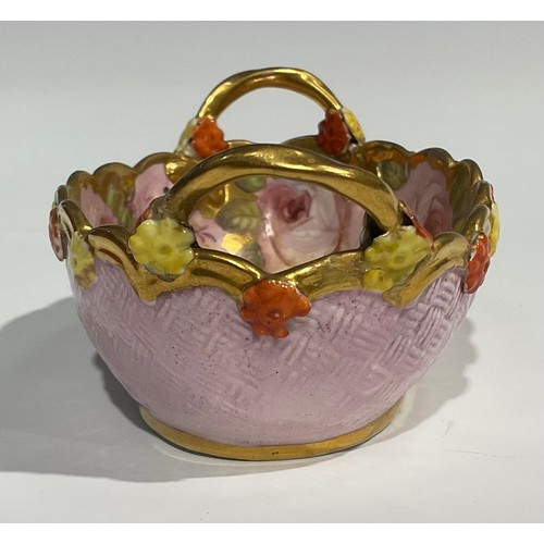 161 - An English porcelain Named View miniature basket, probably Spode, Witton Castle, Durham, The Seat Of... 