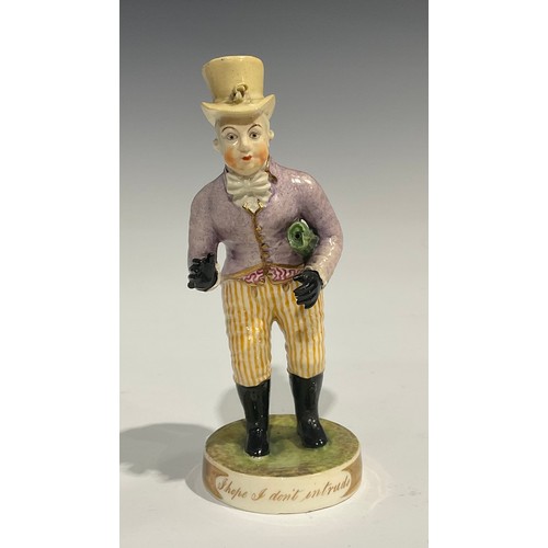 138 - A Rockingham porcelain figure, of the comic actor John Liston, in the role of Paul Pry, he stands we... 