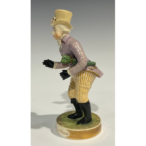 138 - A Rockingham porcelain figure, of the comic actor John Liston, in the role of Paul Pry, he stands we... 