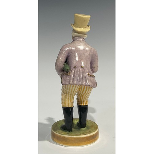 138 - A Rockingham porcelain figure, of the comic actor John Liston, in the role of Paul Pry, he stands we... 