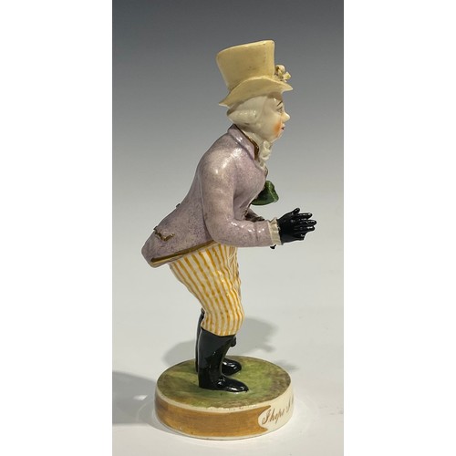 138 - A Rockingham porcelain figure, of the comic actor John Liston, in the role of Paul Pry, he stands we... 