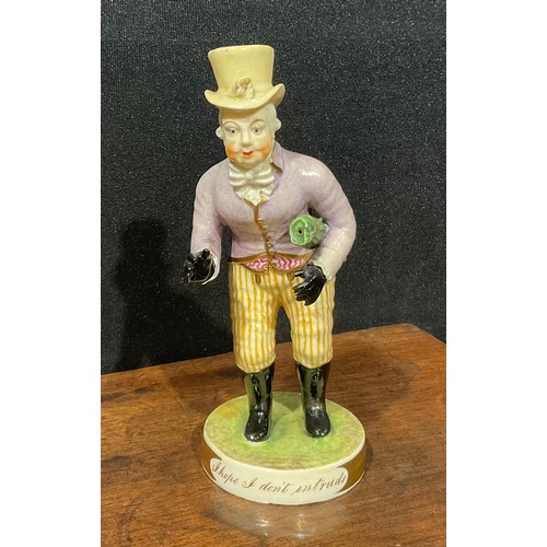 138 - A Rockingham porcelain figure, of the comic actor John Liston, in the role of Paul Pry, he stands we... 