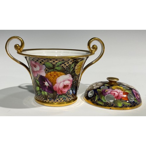 150 - A Spode flared cylindrical violeteer or pot pourri vase and cover, finely painted in coloured enamel... 