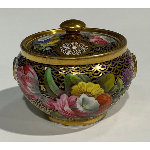 149 - A Spode compressed globular jar and cover, finely painted in coloured enamels with flowers and leave... 