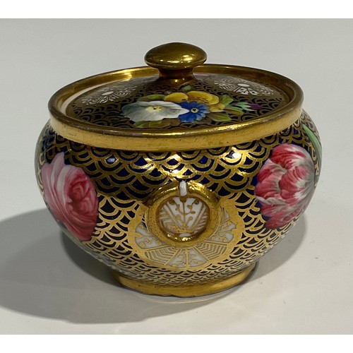 149 - A Spode compressed globular jar and cover, finely painted in coloured enamels with flowers and leave... 