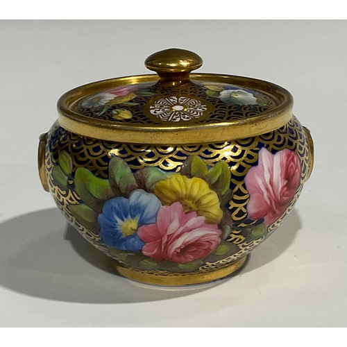 149 - A Spode compressed globular jar and cover, finely painted in coloured enamels with flowers and leave... 