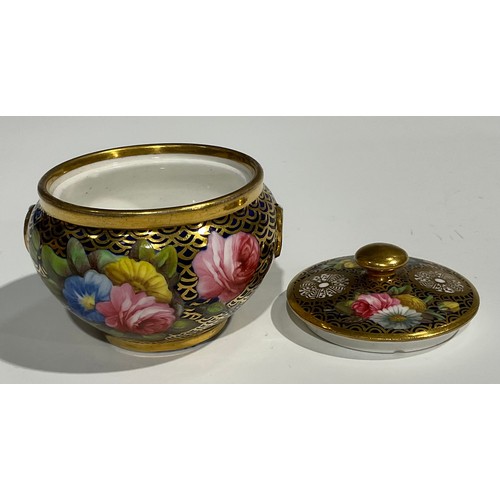 149 - A Spode compressed globular jar and cover, finely painted in coloured enamels with flowers and leave... 