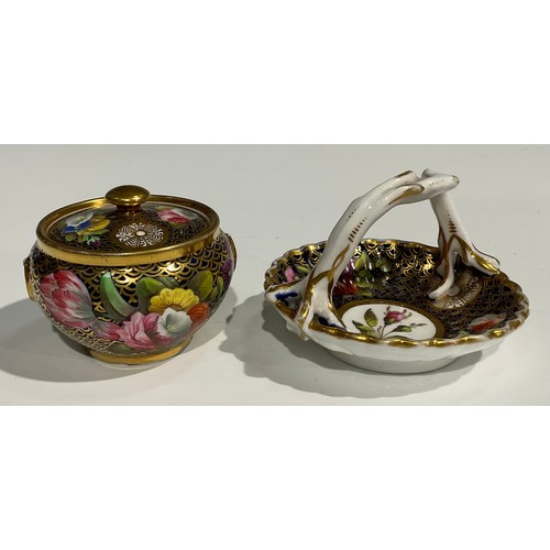 149 - A Spode compressed globular jar and cover, finely painted in coloured enamels with flowers and leave... 