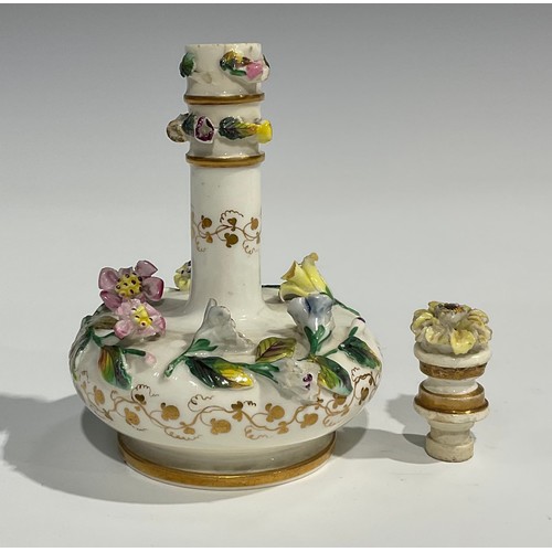 137 - A Rockingham miniature teapot, encrusted with flowers and foliage, gilt scrolling foliate band, natu... 