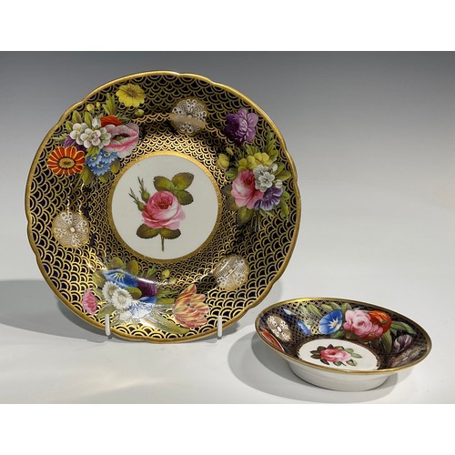 148 - A Spode circular plate, with circular cartouche painted with a pink rose, within a border painted wi... 