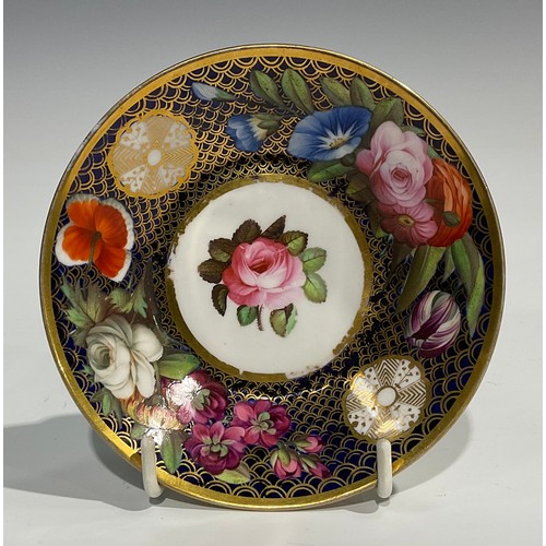 148 - A Spode circular plate, with circular cartouche painted with a pink rose, within a border painted wi... 