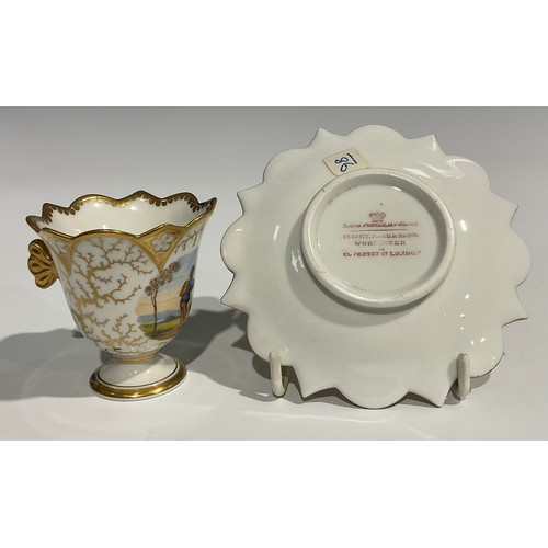 124 - A Flight, Barr & Barr cabinet cup and saucer, the cup painted with a gentleman traveller, with gilt ... 