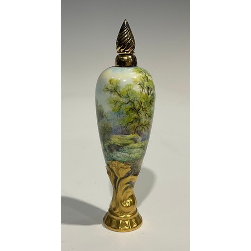 270 - A Lynton porcelain baluster scent bottle, painted by Stefan Nowaki, signed, with trees and mountaino... 