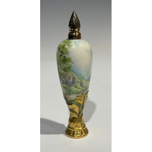 270 - A Lynton porcelain baluster scent bottle, painted by Stefan Nowaki, signed, with trees and mountaino... 