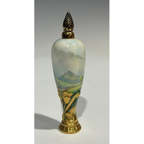 270 - A Lynton porcelain baluster scent bottle, painted by Stefan Nowaki, signed, with trees and mountaino... 