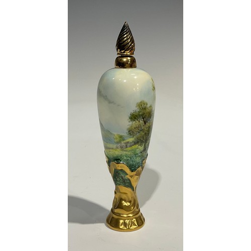 270 - A Lynton porcelain baluster scent bottle, painted by Stefan Nowaki, signed, with trees and mountaino... 