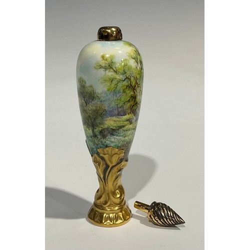 270 - A Lynton porcelain baluster scent bottle, painted by Stefan Nowaki, signed, with trees and mountaino... 