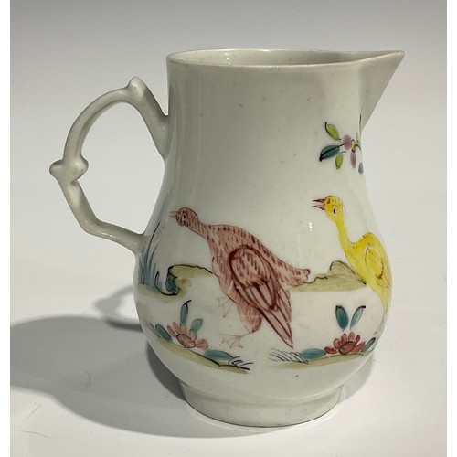 204 - A Worcester Conjurer pattern sparrow beak jug, decorated in polychrome with two Chinese figures at a... 