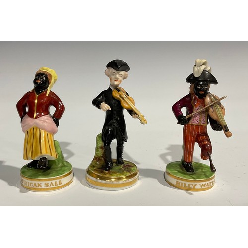 251 - A pair of Sampson Hancock Derby figures, of Billy Waters and African Sall, in burgundy coat and stri... 