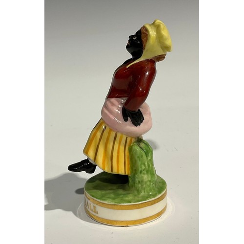 251 - A pair of Sampson Hancock Derby figures, of Billy Waters and African Sall, in burgundy coat and stri... 