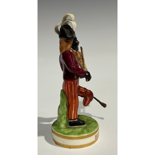 251 - A pair of Sampson Hancock Derby figures, of Billy Waters and African Sall, in burgundy coat and stri... 