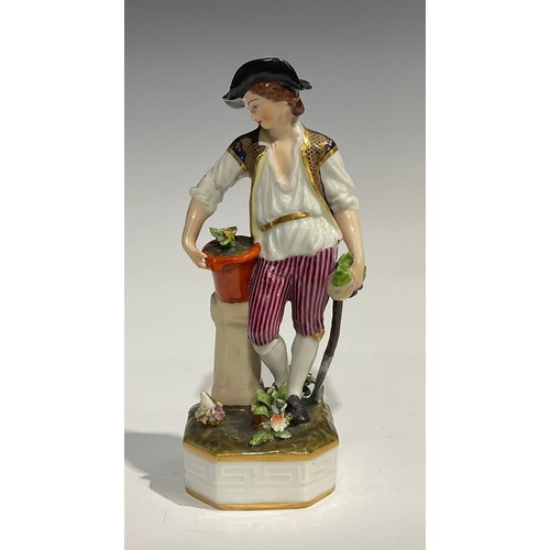 252 - A Sampson Hancock Derby figure, The Laughing Philosopher, 12cm high, painted puce mark, early 20th c... 