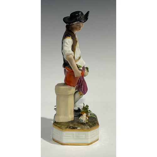 252 - A Sampson Hancock Derby figure, The Laughing Philosopher, 12cm high, painted puce mark, early 20th c... 