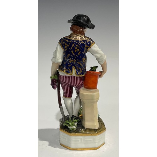 252 - A Sampson Hancock Derby figure, The Laughing Philosopher, 12cm high, painted puce mark, early 20th c... 