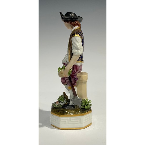 252 - A Sampson Hancock Derby figure, The Laughing Philosopher, 12cm high, painted puce mark, early 20th c... 