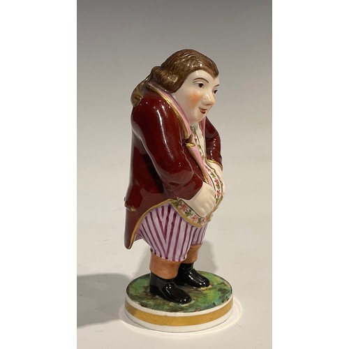 252 - A Sampson Hancock Derby figure, The Laughing Philosopher, 12cm high, painted puce mark, early 20th c... 