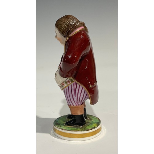 252 - A Sampson Hancock Derby figure, The Laughing Philosopher, 12cm high, painted puce mark, early 20th c... 