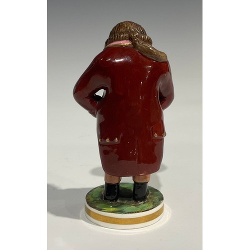 252 - A Sampson Hancock Derby figure, The Laughing Philosopher, 12cm high, painted puce mark, early 20th c... 