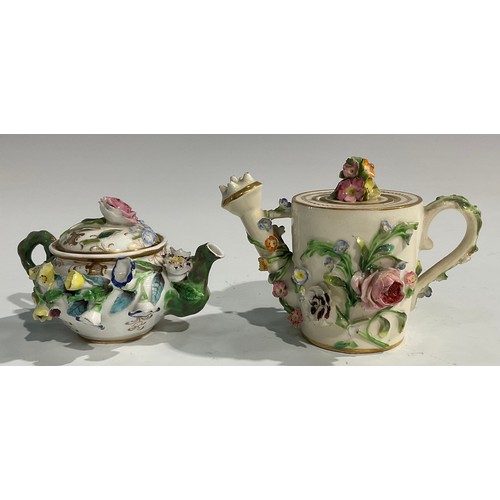 255 - A Spode miniature teapot, encrusted with flowers and foliage, picked out with gilt, naturalistically... 