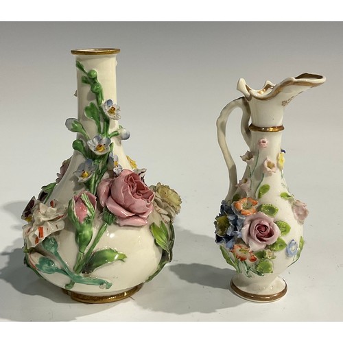 255 - A Spode miniature teapot, encrusted with flowers and foliage, picked out with gilt, naturalistically... 