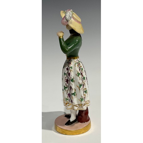 177 - A Chamberlains Worcester figure, of a milkmaid, she stands wearing a bonnet, green bodice and floral... 