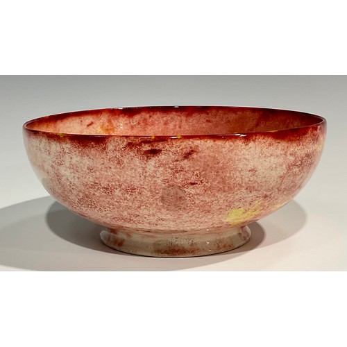 105 - A Moorcroft circular pedestal bowl, glazed in mottled iron red and yellow tones, 25cm diameter, impr... 