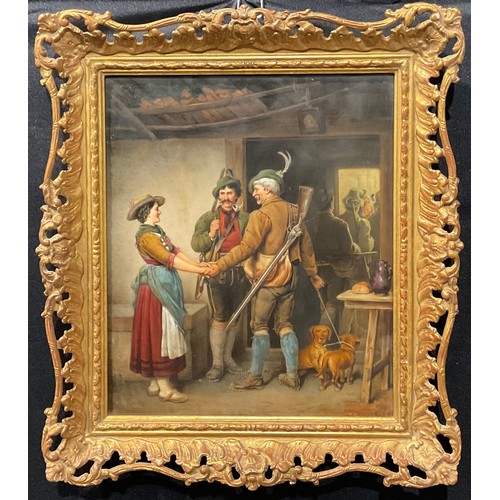 294 - A KPM rectangular plaque, decorated after Franz Defregger (1835 - 1921) with Farewell the Hunters, 3... 