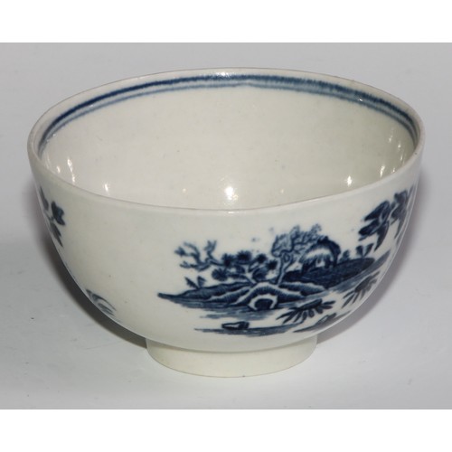 152 - A Worcester Fence pattern tea bowl, transfer printed in tones of underglaze blue, 8cm diam, crescent... 