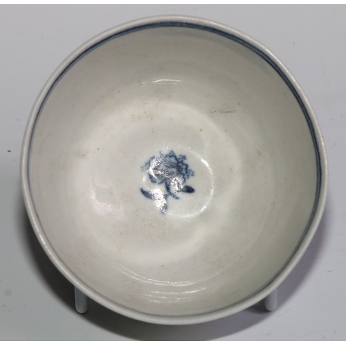 152 - A Worcester Fence pattern tea bowl, transfer printed in tones of underglaze blue, 8cm diam, crescent... 